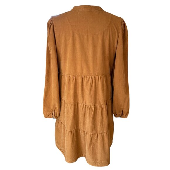 Lucky Brand Corduroy Tiered Dress Long Sleeve Knee Length Boho Prairie Western-M - Picture 8 of 13